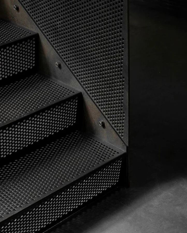Black perforated stair treads