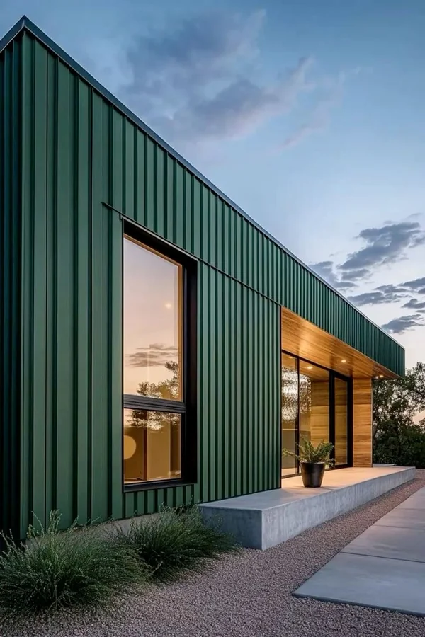 Green standing seam facade